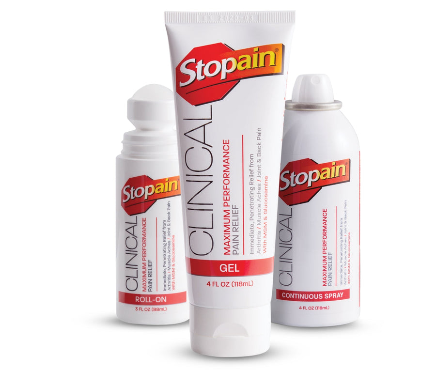 Stopain® Clinical Topical Pain Relief Gel Tube, Roll-On, & Spray