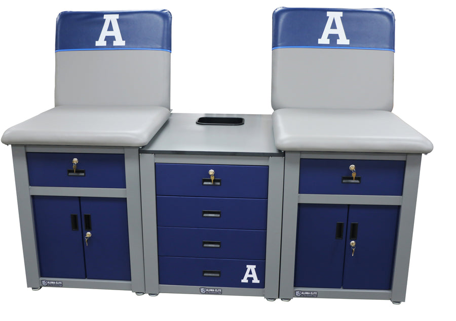 Aluma Elite Enclosed Taping Station with Graphics Package – Dual 36" Seats | 48" Deep