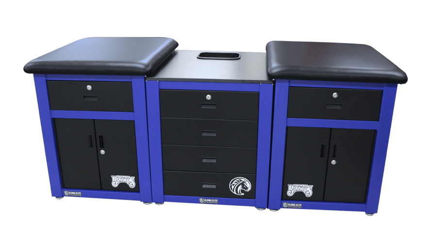 Aluma Elite Enclosed Taping Station with Graphics Package – Dual 36" Seats | 36" Deep