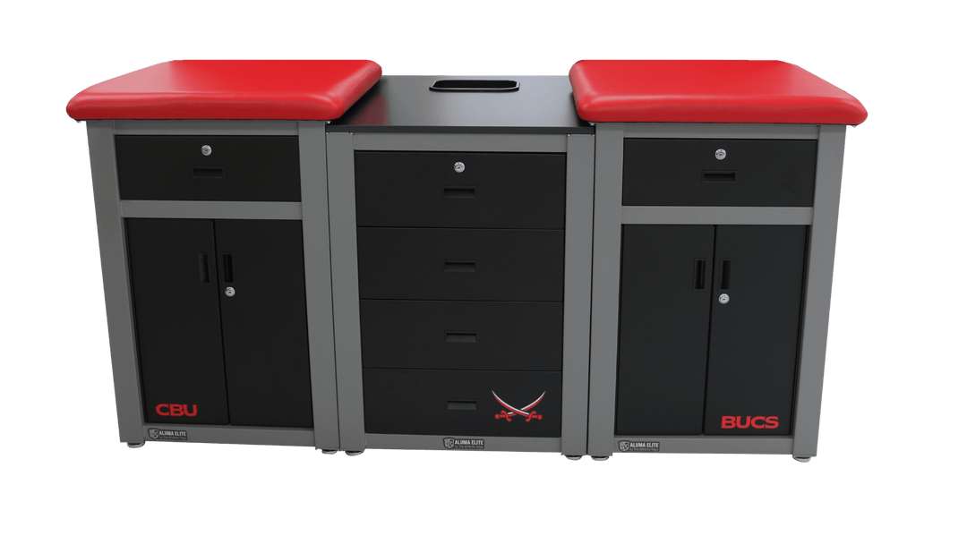 Aluma Elite Enclosed Taping Station with Graphics Package – Dual 42" Seats | 36" Deep - Cornish Medical