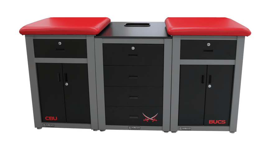 Aluma Elite Enclosed Taping Station with Graphics Package – Dual 42" Seats | 36" Deep