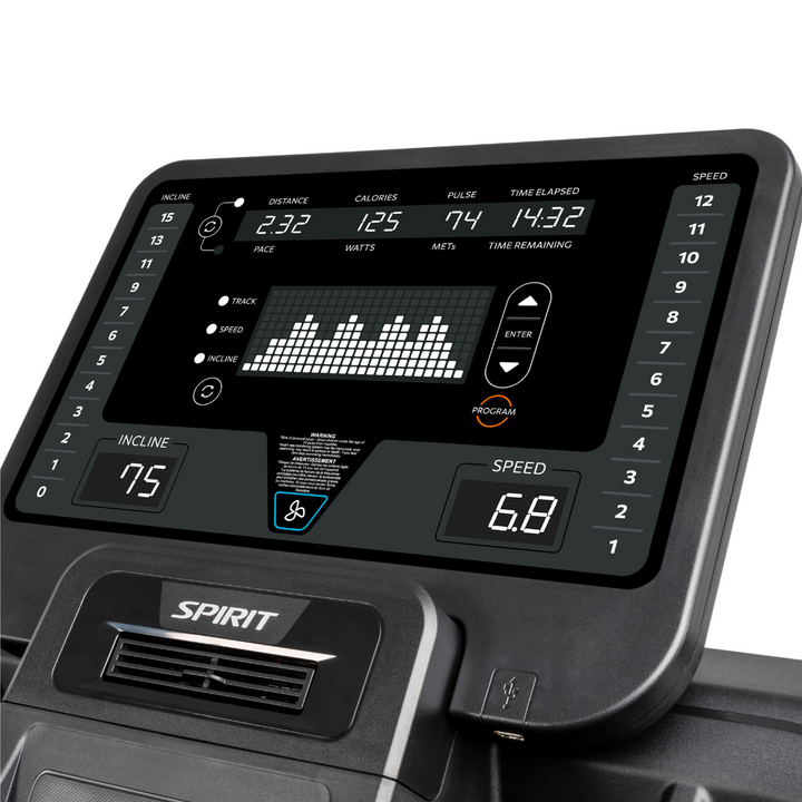 SPIRIT Fitness CT800 commercial treadmill with 22-inch by 60-inch running deck, LED console and optional extended handrails
