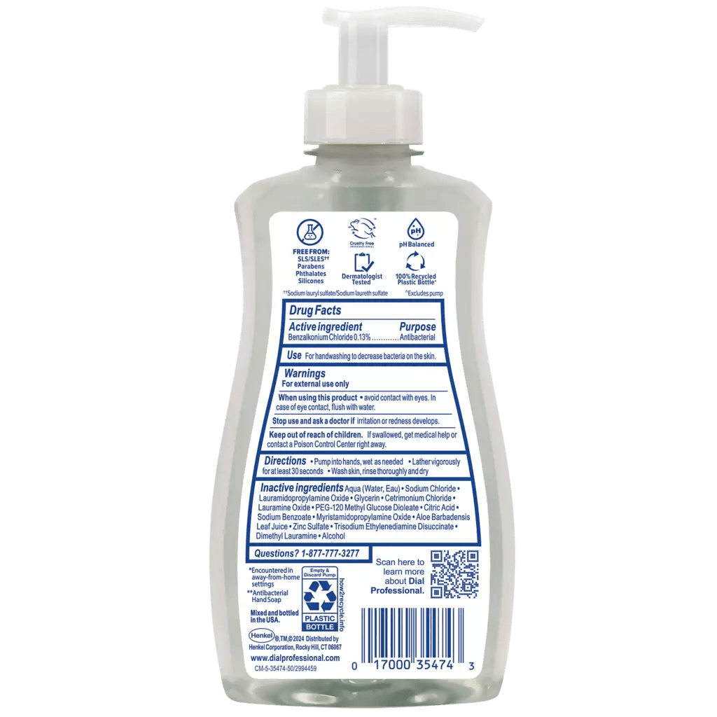 Dial® Professional Antibacterial & Sensitive Fragrance - Free Liquid Hand Soap – 11 oz Pump (Case of 12) - Cornish Medical