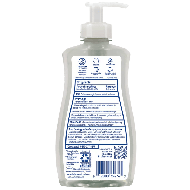 Dial® Professional Antibacterial & Sensitive Fragrance - Free Liquid Hand Soap – 11 oz Pump (Case of 12) - Cornish Medical