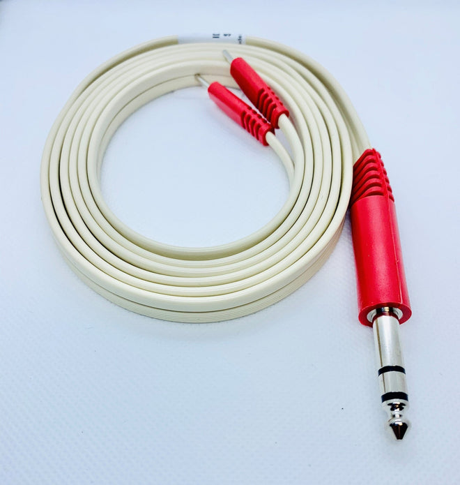 FDA Compliant 1/4" Straight Non Conductive Tip Stereo to Dual Pin Lead Wire - Cornish Medical