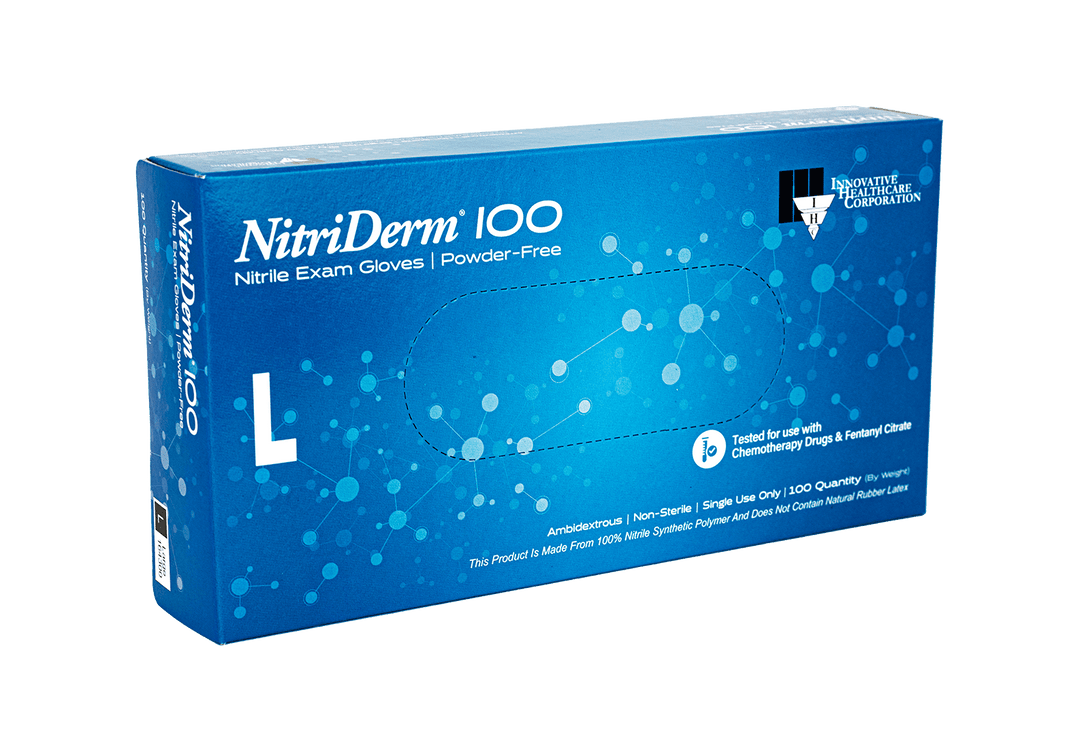 NitriDerm® 100 Nitrile Powder-Free Exam Gloves – Latex-Free (Case of 10 Boxes / 1,000 Gloves) - Cornish Medical