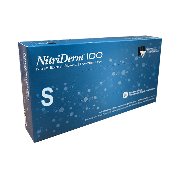 NitriDerm® 100 Nitrile Powder-Free Exam Gloves – Latex-Free (Case of 10 Boxes / 1,000 Gloves)