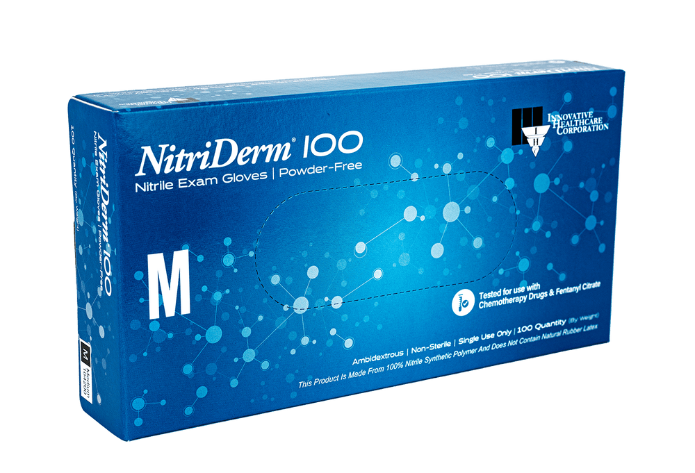 NitriDerm® 100 Nitrile Powder-Free Exam Gloves – Latex-Free (Case of 10 Boxes / 1,000 Gloves)