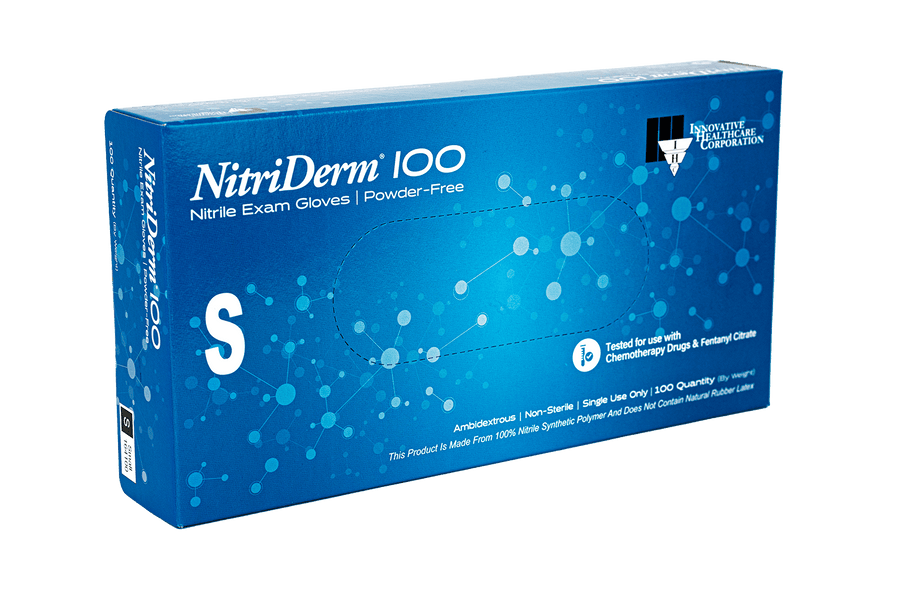 NitriDerm® 100 Nitrile Powder-Free Exam Gloves – Latex-Free (Case of 10 Boxes / 1,000 Gloves)