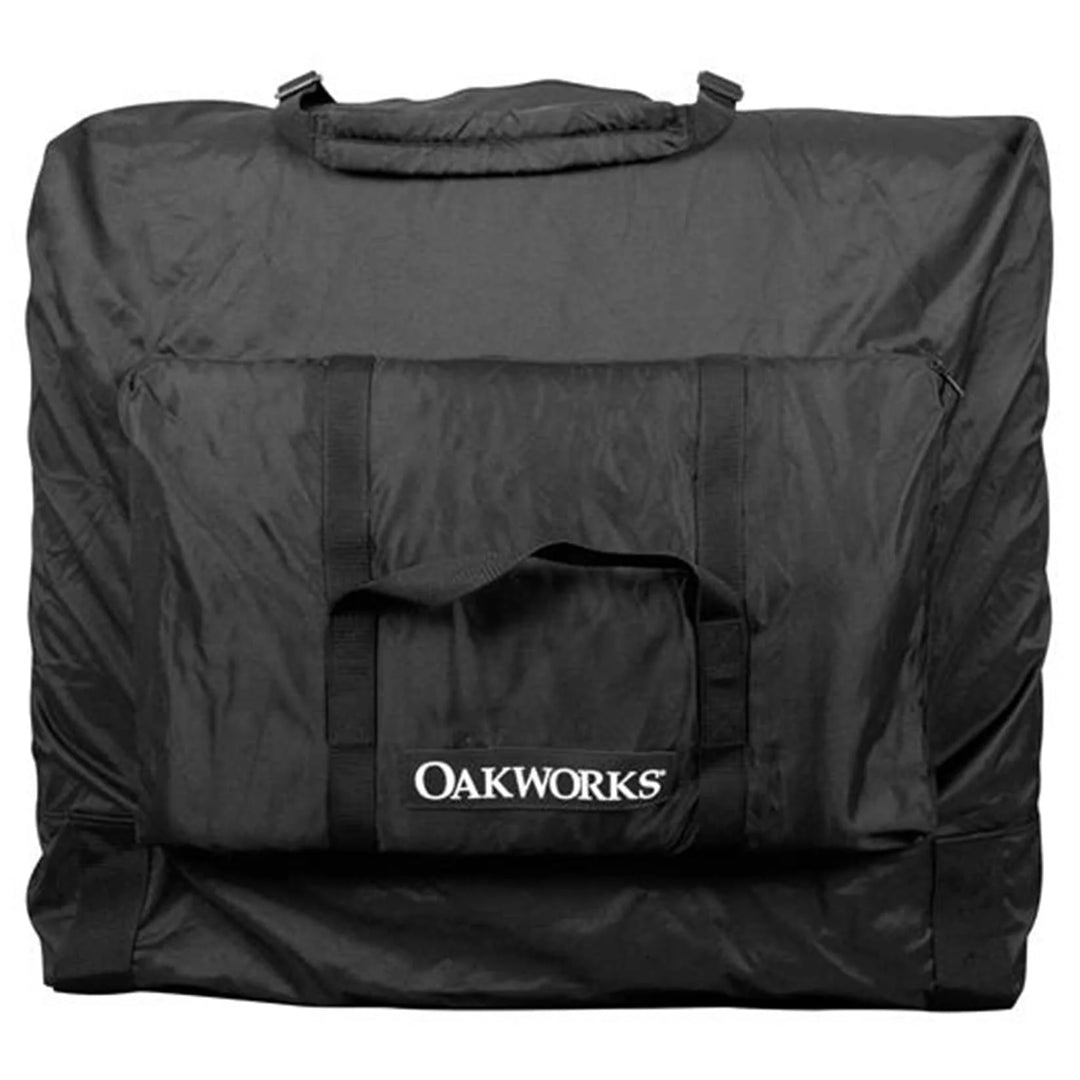 Oakworks Essential massage table carry case with shoulder strap, zippered storage pocket, and protective polyester construction
