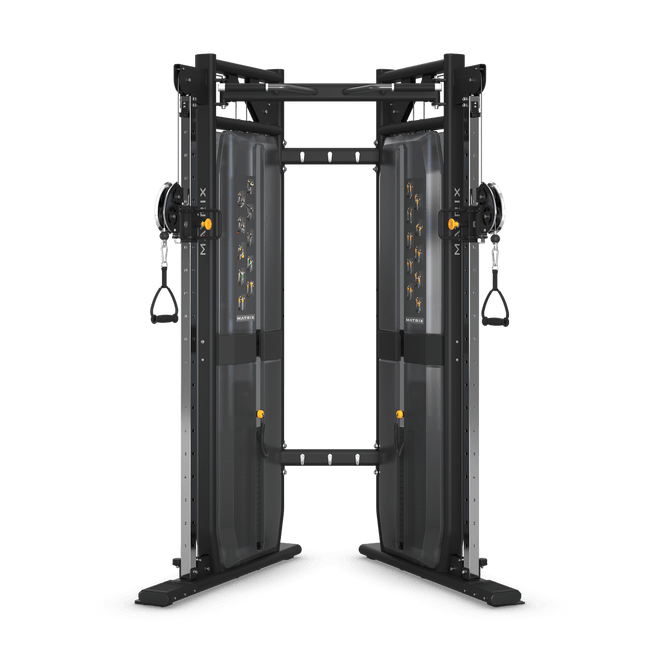 MATRIX Versa Functional Trainer with dual adjustable pulleys, enclosed weight stacks, multi-grip pull-up bar, and integrated 18-inch storage system