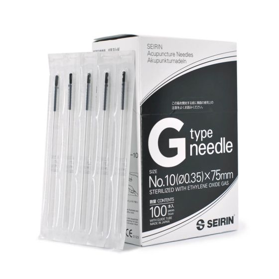 SEIRIN® G-Type long acupuncture and dry needling needles with color-coded handles and guide tubes, box of 100
