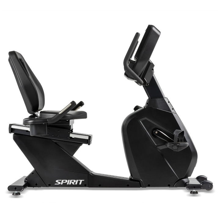 SPIRIT Fitness CR900 commercial semi-recumbent bike with step-through frame, adjustable seat and self-generating power