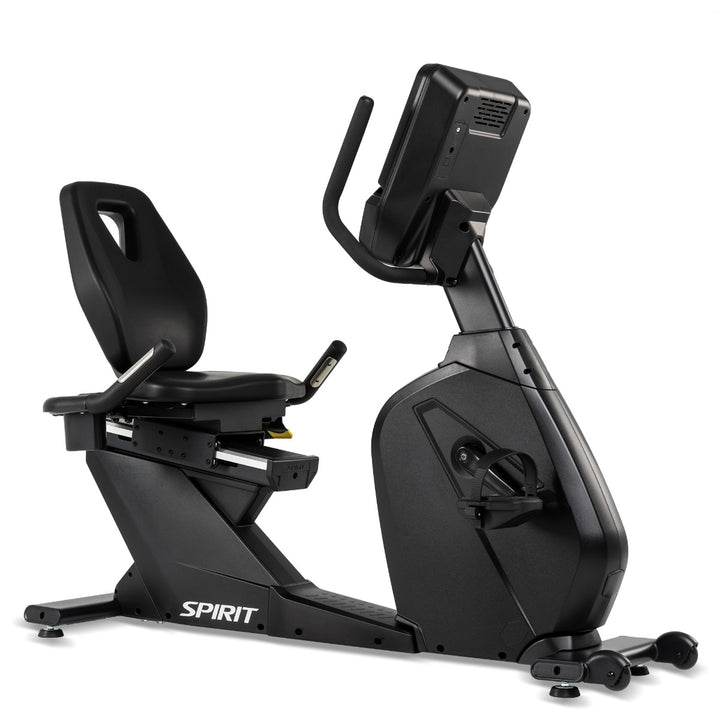 SPIRIT Fitness CR900 commercial semi-recumbent bike with step-through frame, adjustable seat and self-generating power