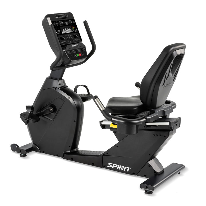 SPIRIT Fitness CR900 commercial semi-recumbent bike with step-through frame, adjustable seat and self-generating power