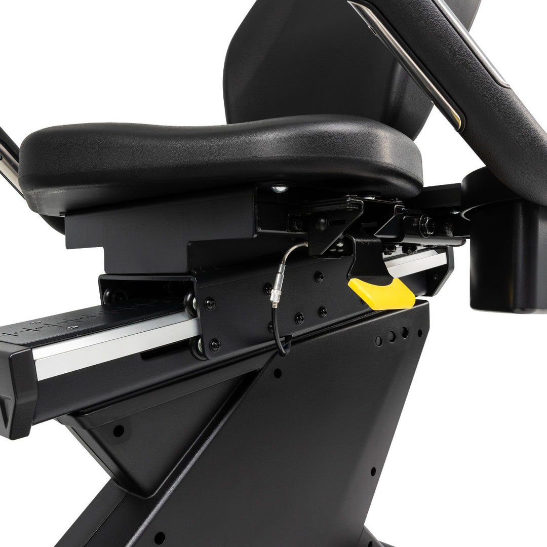 SPIRIT Fitness CR900 commercial semi-recumbent bike with step-through frame, adjustable seat and self-generating power