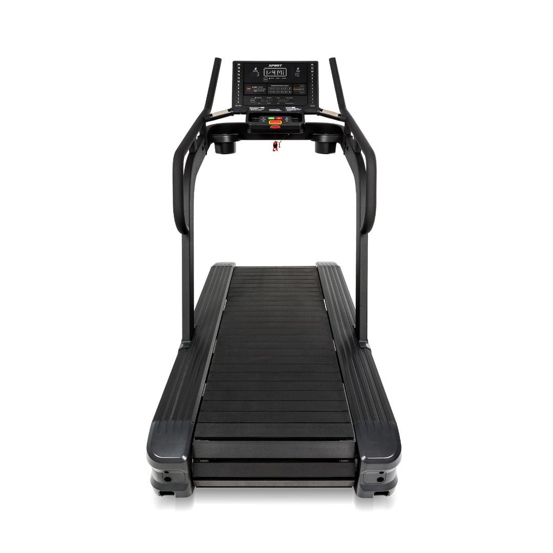 SPIRIT Fitness CTSBS900 commercial slat belt sled treadmill with curved handrails, LED console and vulcanized rubber slat running surface