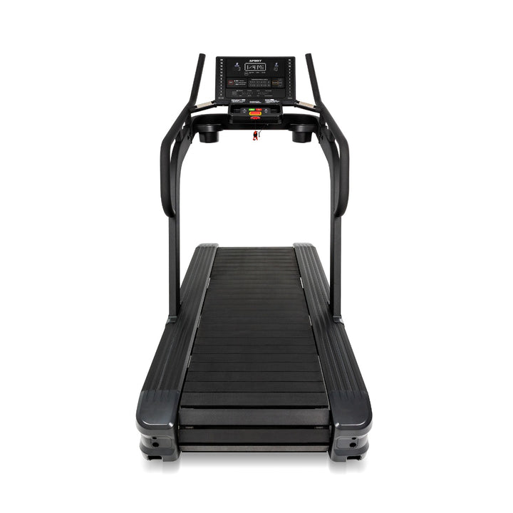 SPIRIT Fitness CTSBS900 commercial slat belt sled treadmill with curved handrails, LED console and vulcanized rubber slat running surface