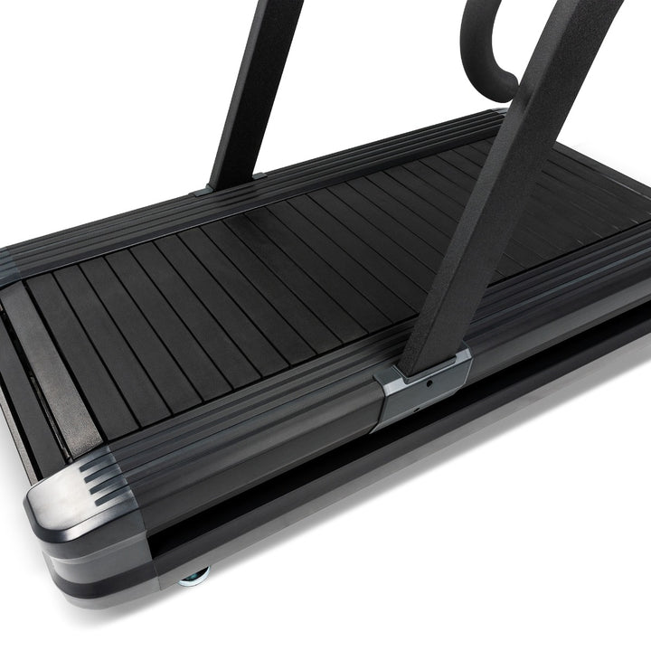 SPIRIT Fitness CTSBS900 commercial slat belt sled treadmill with curved handrails, LED console and vulcanized rubber slat running surface