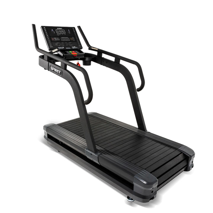 SPIRIT Fitness CTSBS900 commercial slat belt sled treadmill with curved handrails, LED console and vulcanized rubber slat running surface