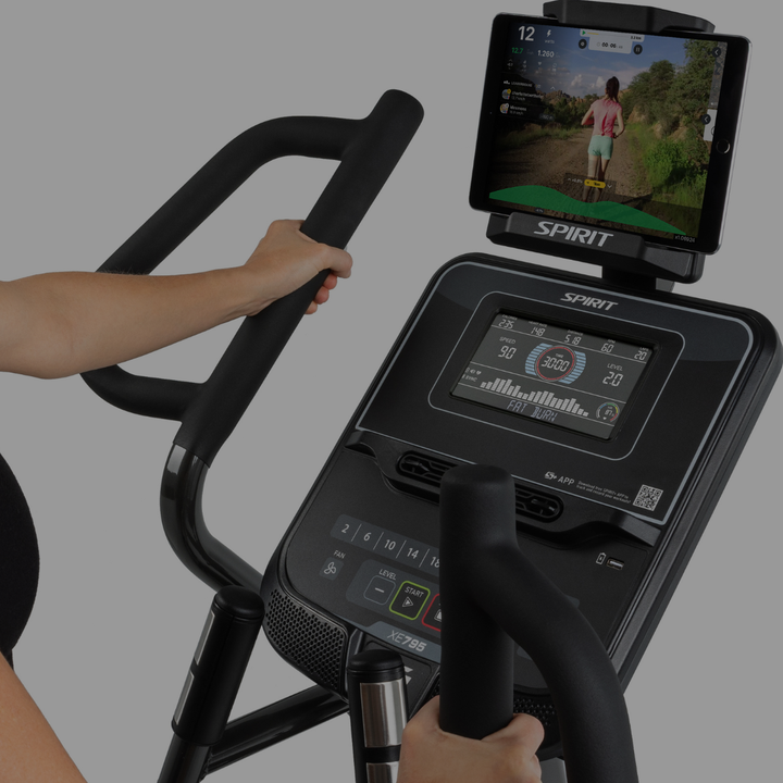 SPIRIT Fitness XE795 commercial elliptical with self-generating power, 20-inch stride, multi-position handlebars and 7.5-inch LCD console