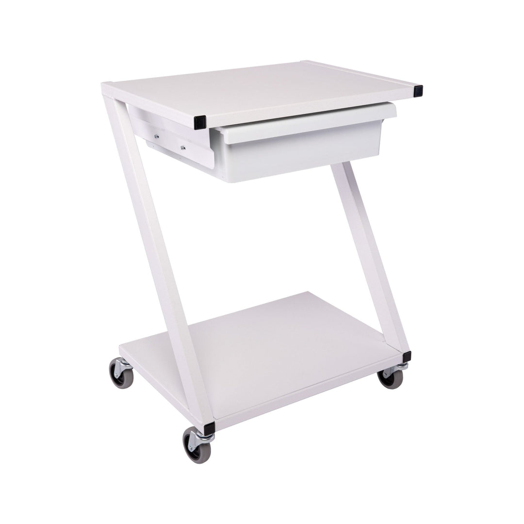 Z-Cart with Drawer | White Powder-Coated Steel Medical Utility Cart | 22" W x 16" D x 30" H - Cornish Medical