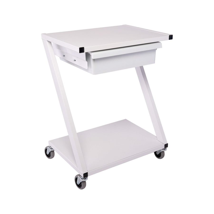 Z-Cart with Drawer | White Powder-Coated Steel Medical Utility Cart | 22" W x 16" D x 30" H