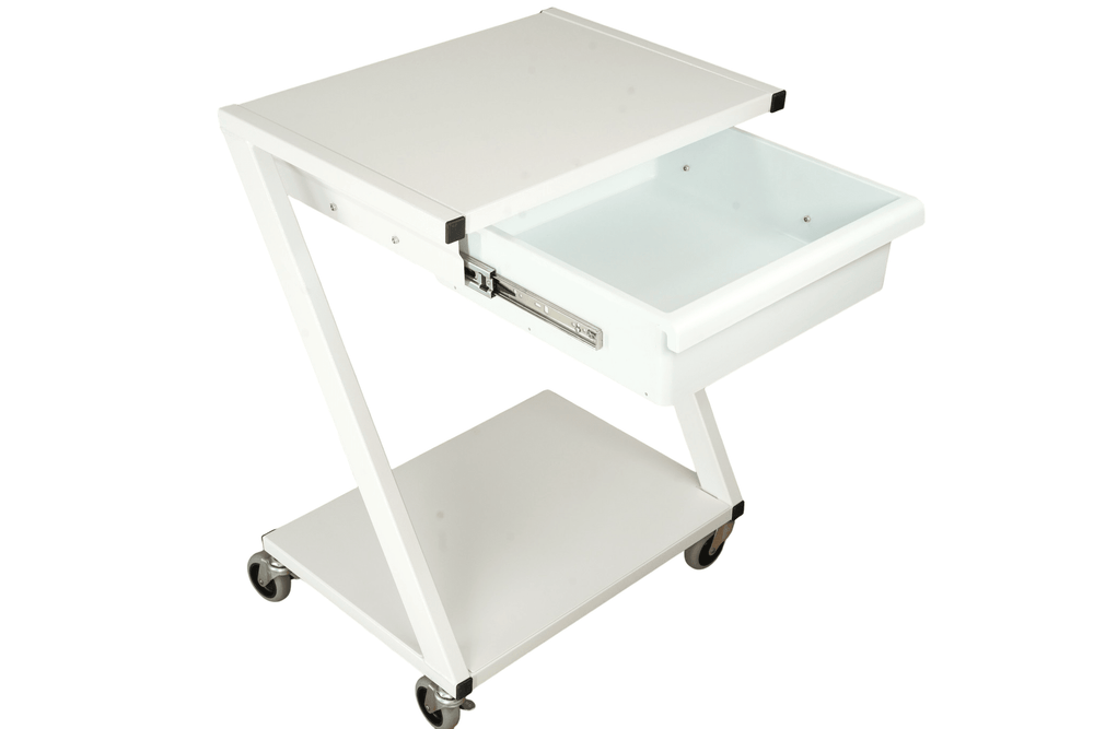 Z-Cart with Drawer | White Powder-Coated Steel Medical Utility Cart | 22" W x 16" D x 30" H